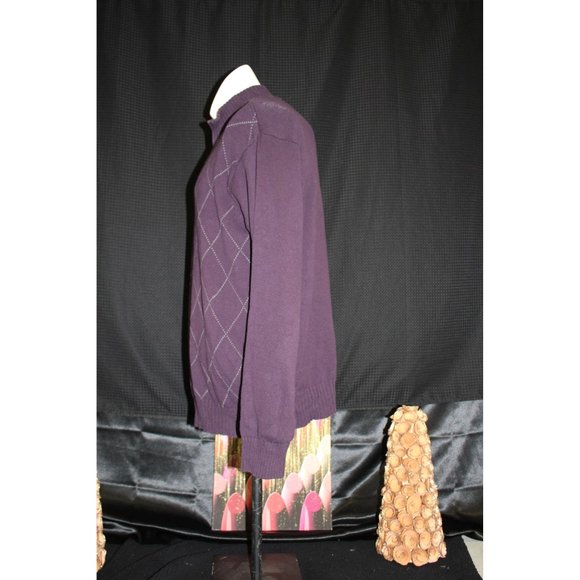 Van Heusen Men's pullover sweater Large/ Purple with gray stripes 100% Cotton - Picture 2 of 12